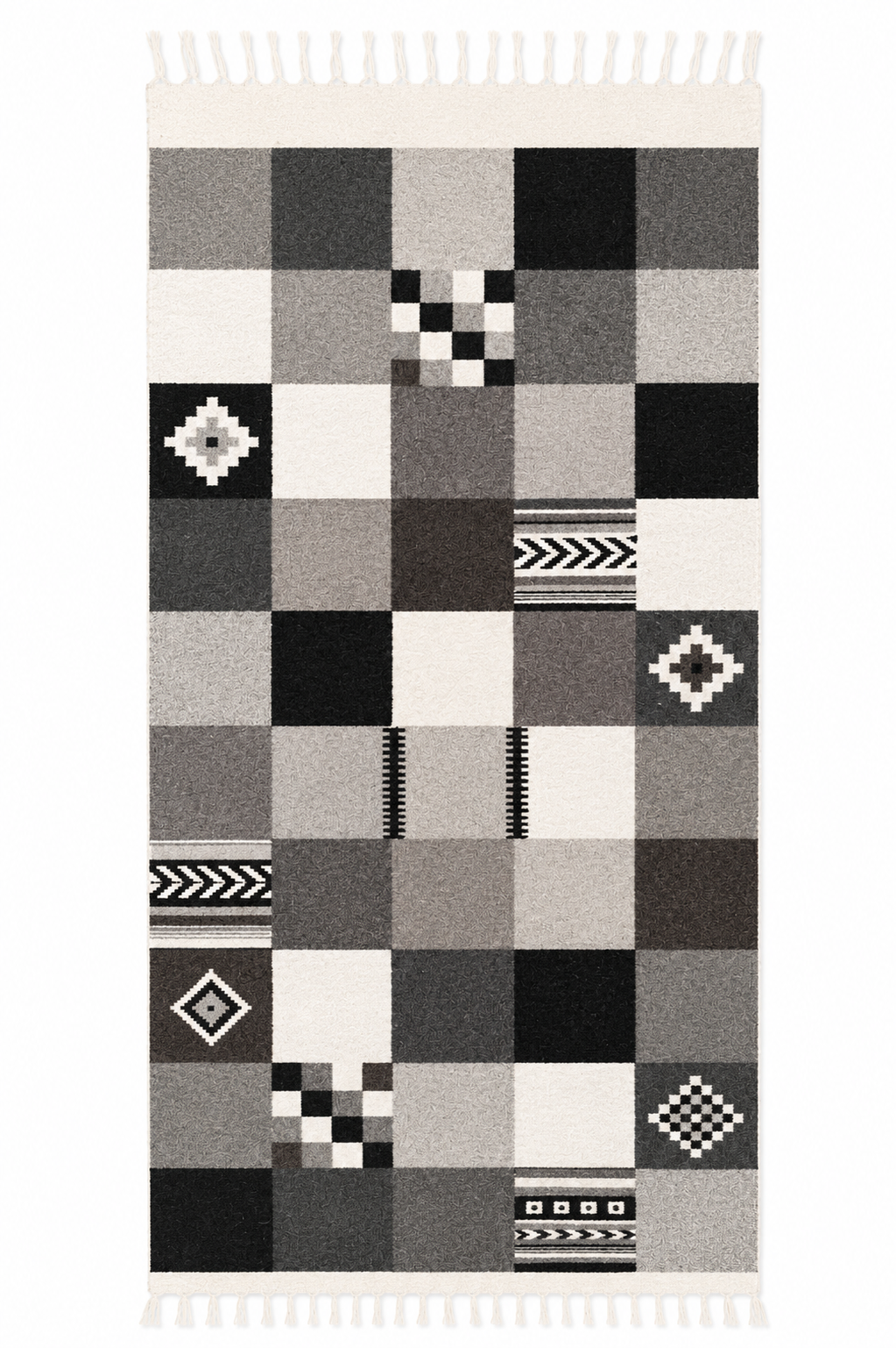 Handwoven Wool Runner – Abstract Checkerboard Pattern