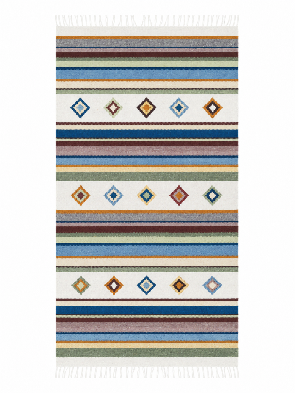 Handwoven Wool Runner – Stripe & Diamond Pattern