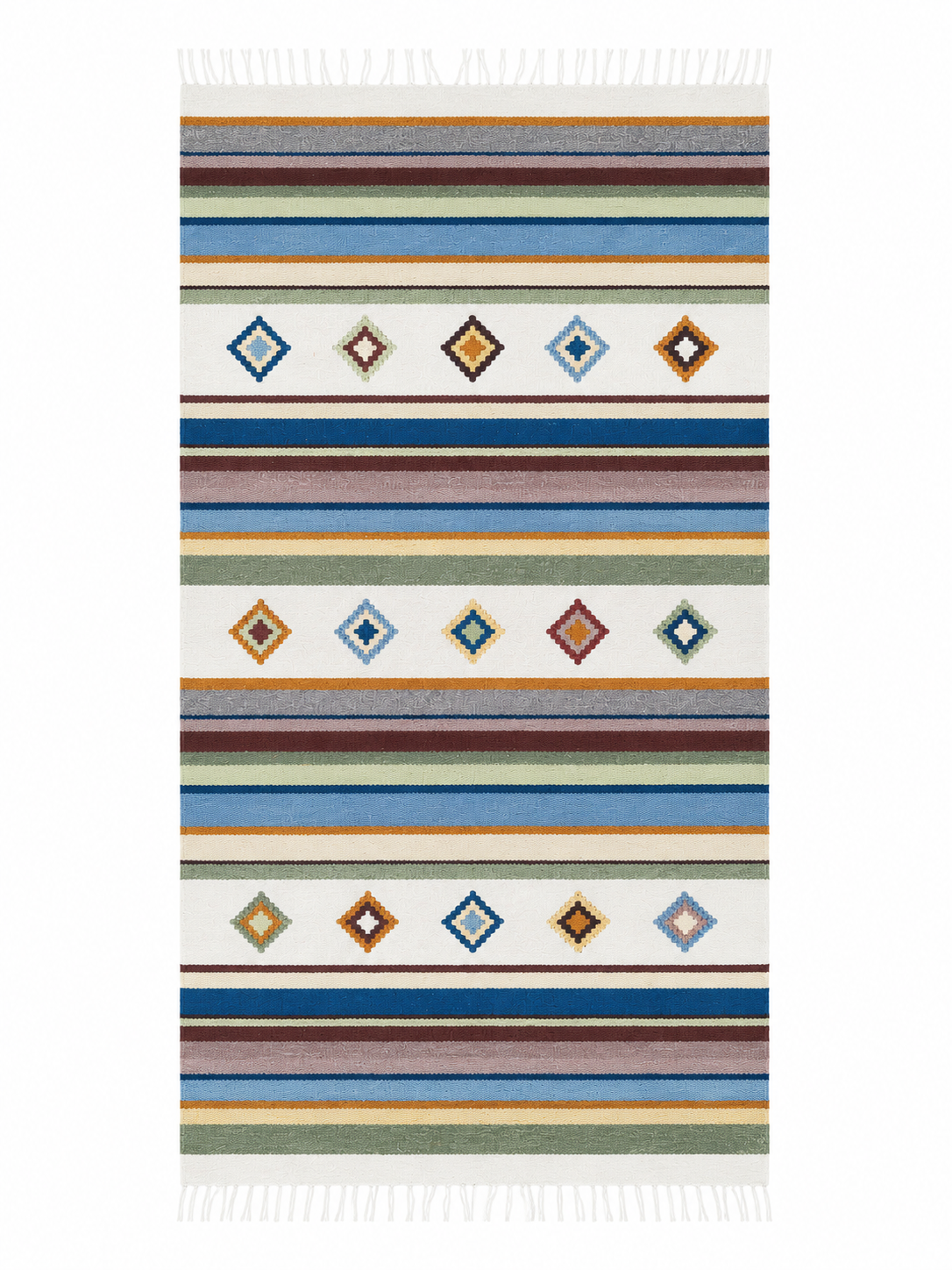 Handwoven Wool Runner – Stripe & Diamond Pattern