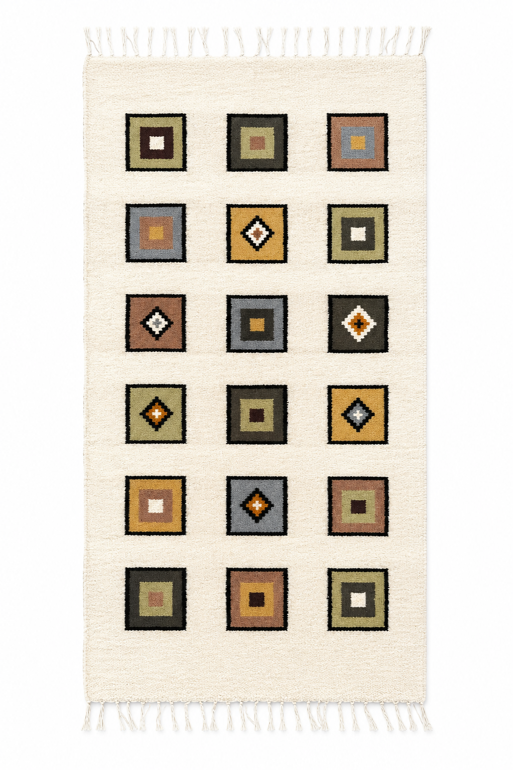 Handwoven Wool Runner – Pastel Square Pattern