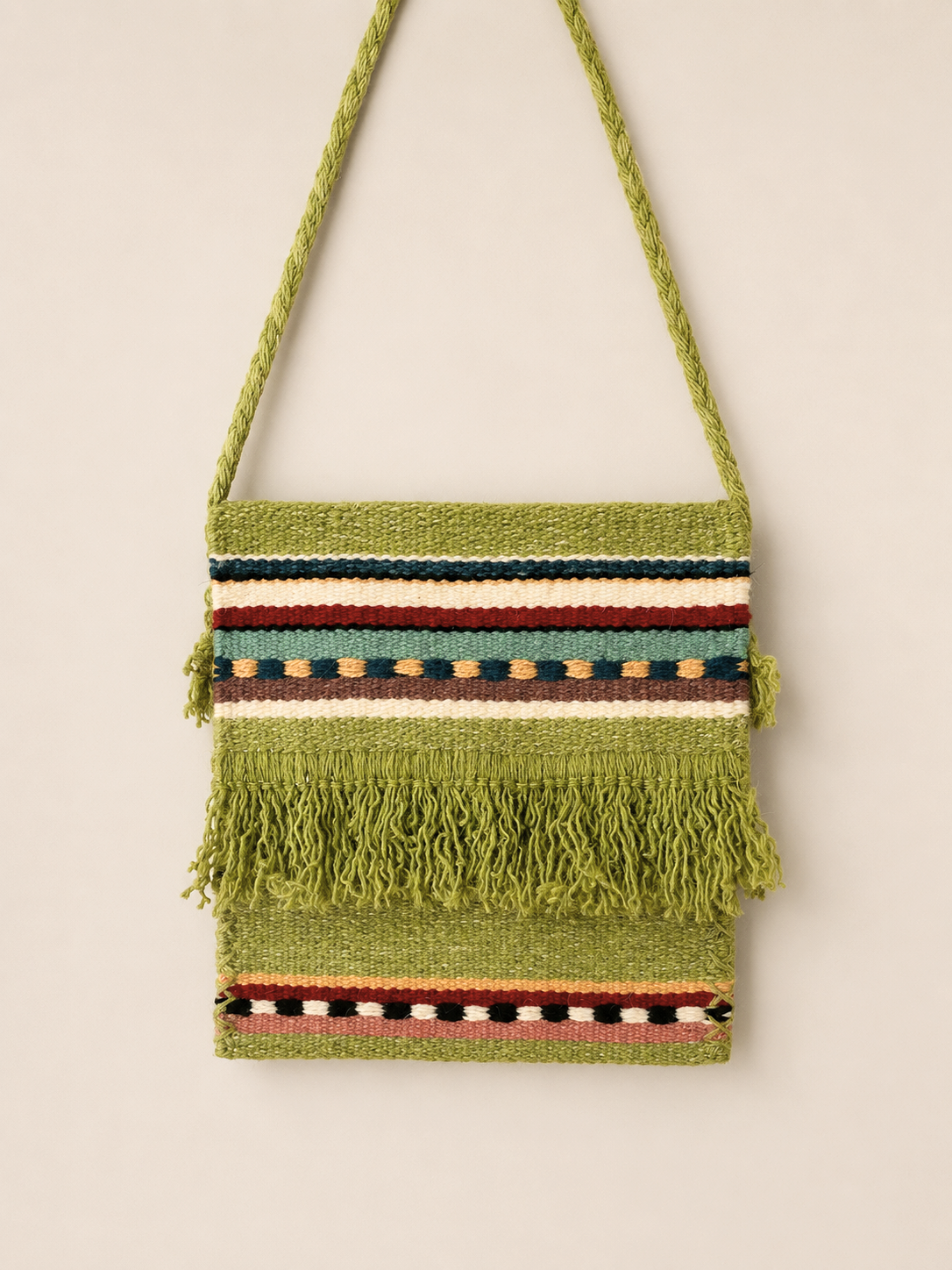 Woven Wool Bag – Green Stripe Pattern