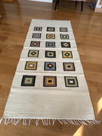 Handwoven Wool Runner – Pastel Square Pattern