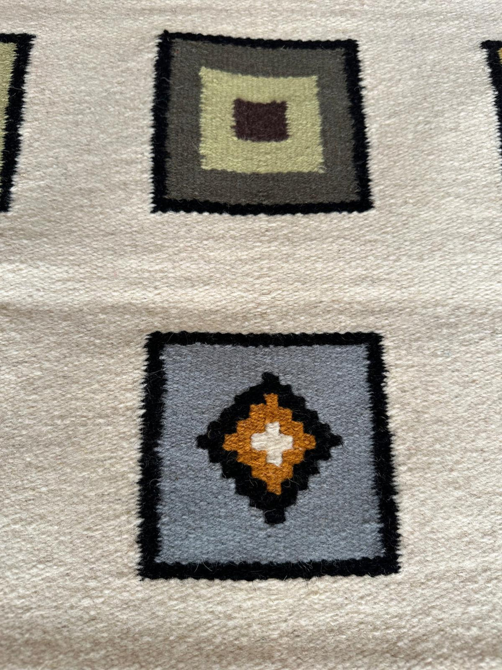 Handwoven Wool Runner – Pastel Square Pattern