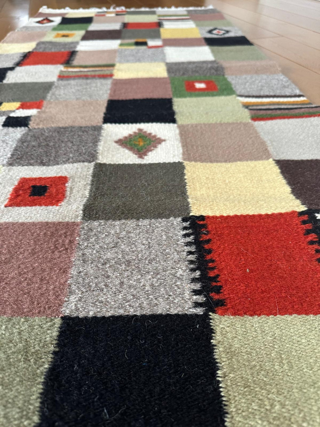Handwoven Wool Runner – Checkerboard Pattern