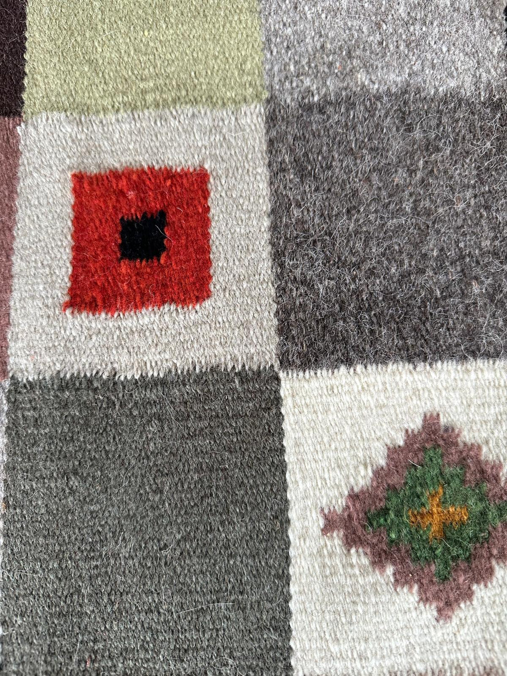 Handwoven Wool Runner – Checkerboard Pattern