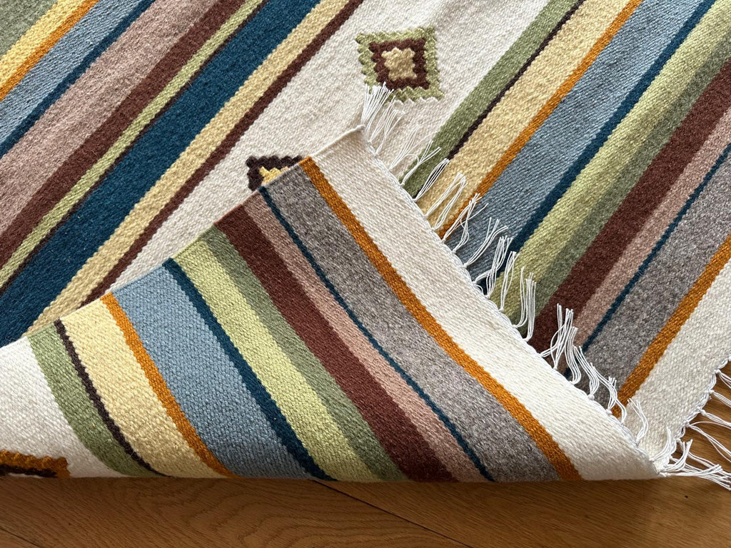 Handwoven Wool Runner – Stripe & Diamond Pattern