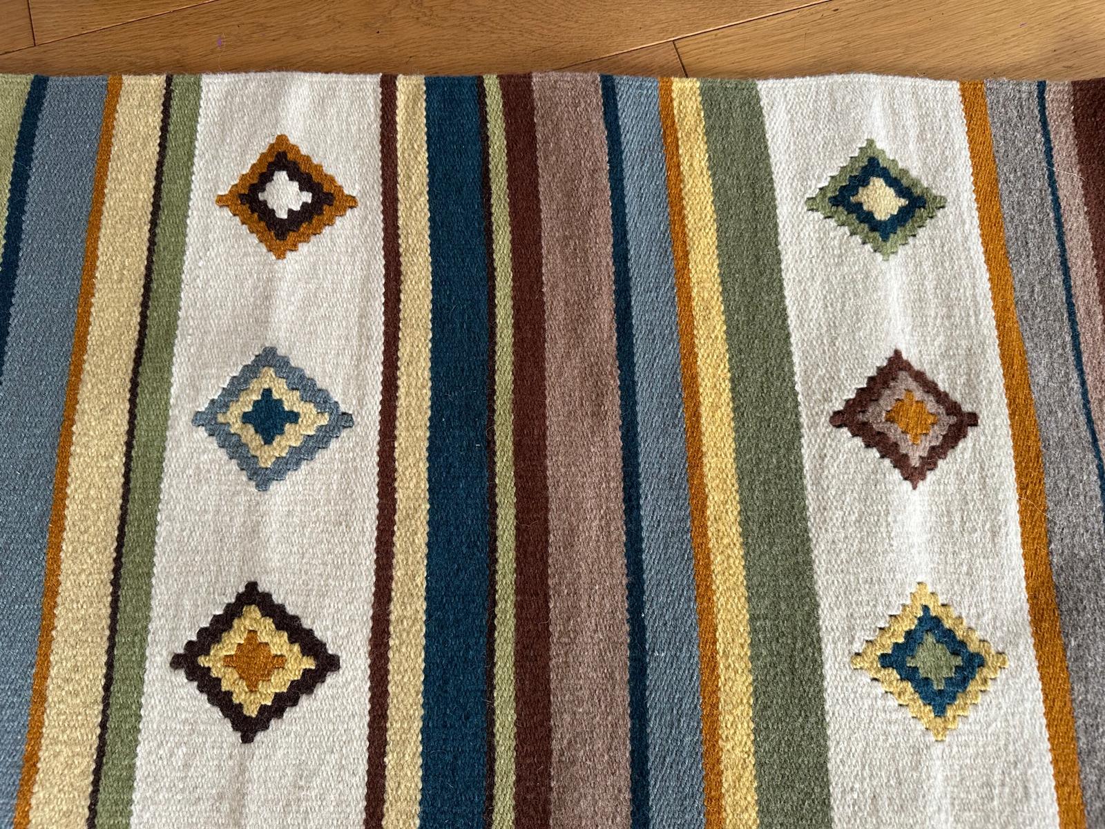 Handwoven Wool Runner – Stripe & Diamond Pattern