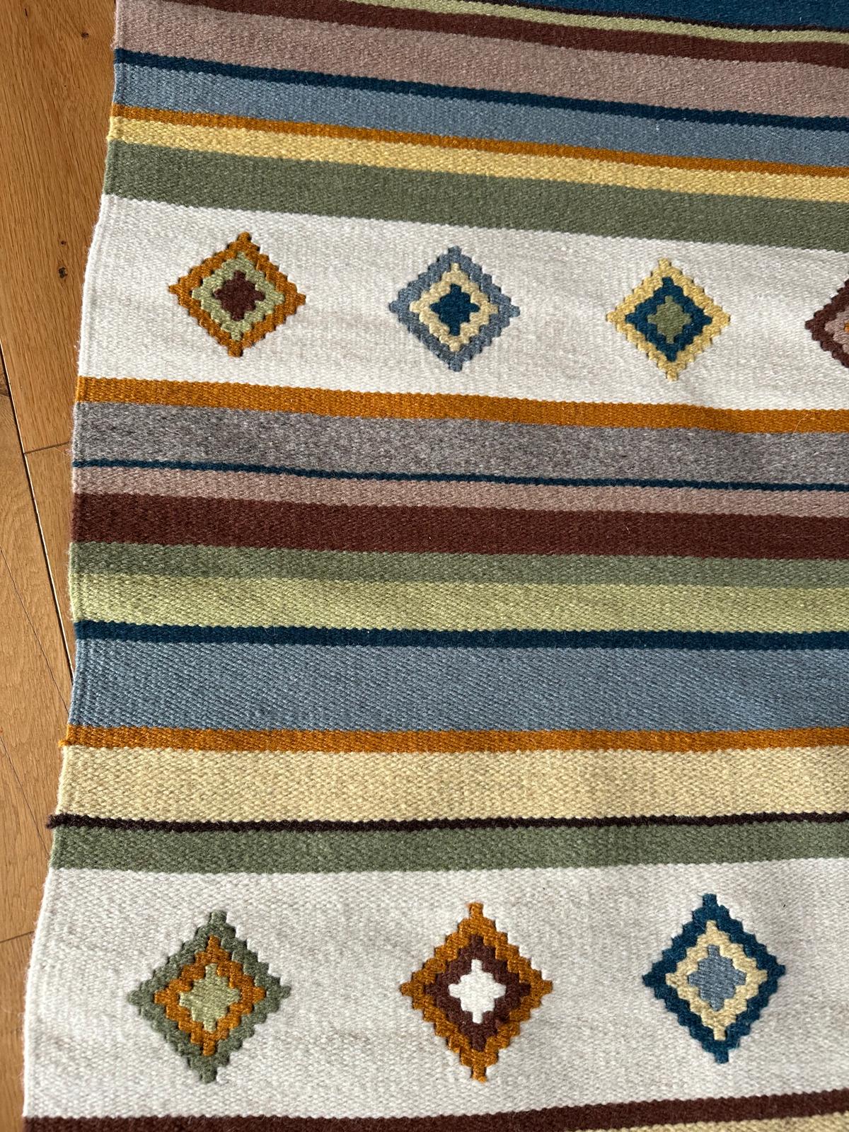 Handwoven Wool Runner – Stripe & Diamond Pattern